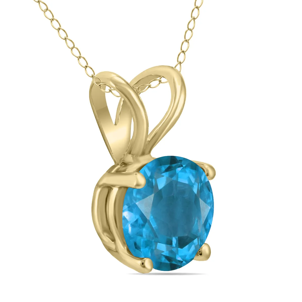 14K Yellow Gold 6Mm Round Blue Topaz Pendant