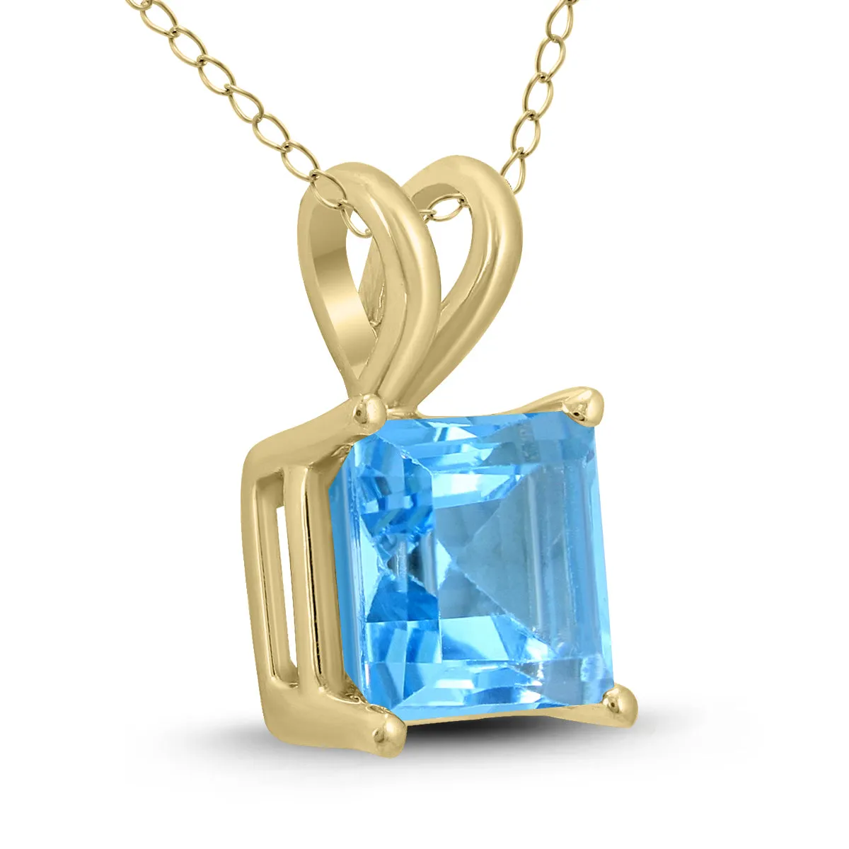 14K Yellow Gold 7Mm Square Blue Topaz Pendant