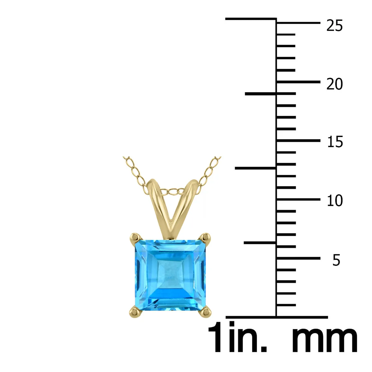 14K Yellow Gold 7Mm Square Blue Topaz Pendant