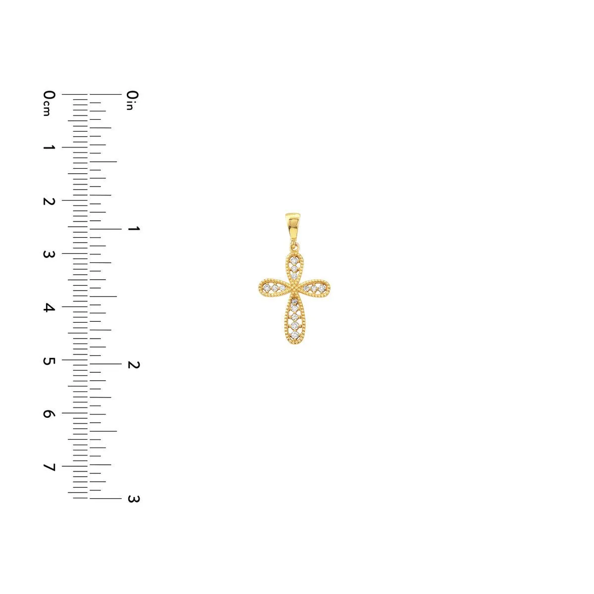 14K Yellow Gold CZ Beaded Filigree Cross Pendant