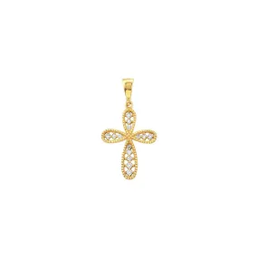 14K Yellow Gold CZ Beaded Filigree Cross Pendant