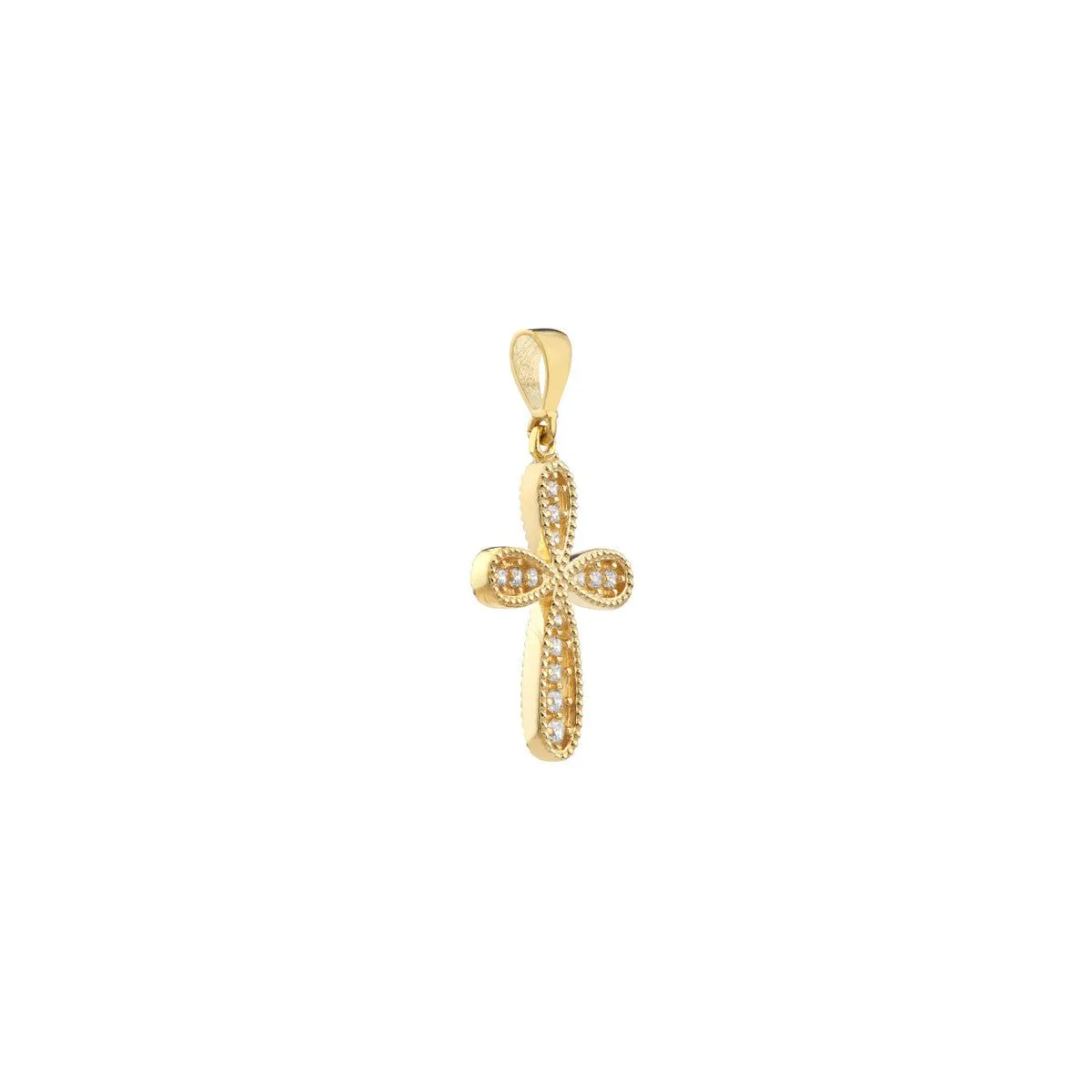14K Yellow Gold CZ Beaded Filigree Cross Pendant