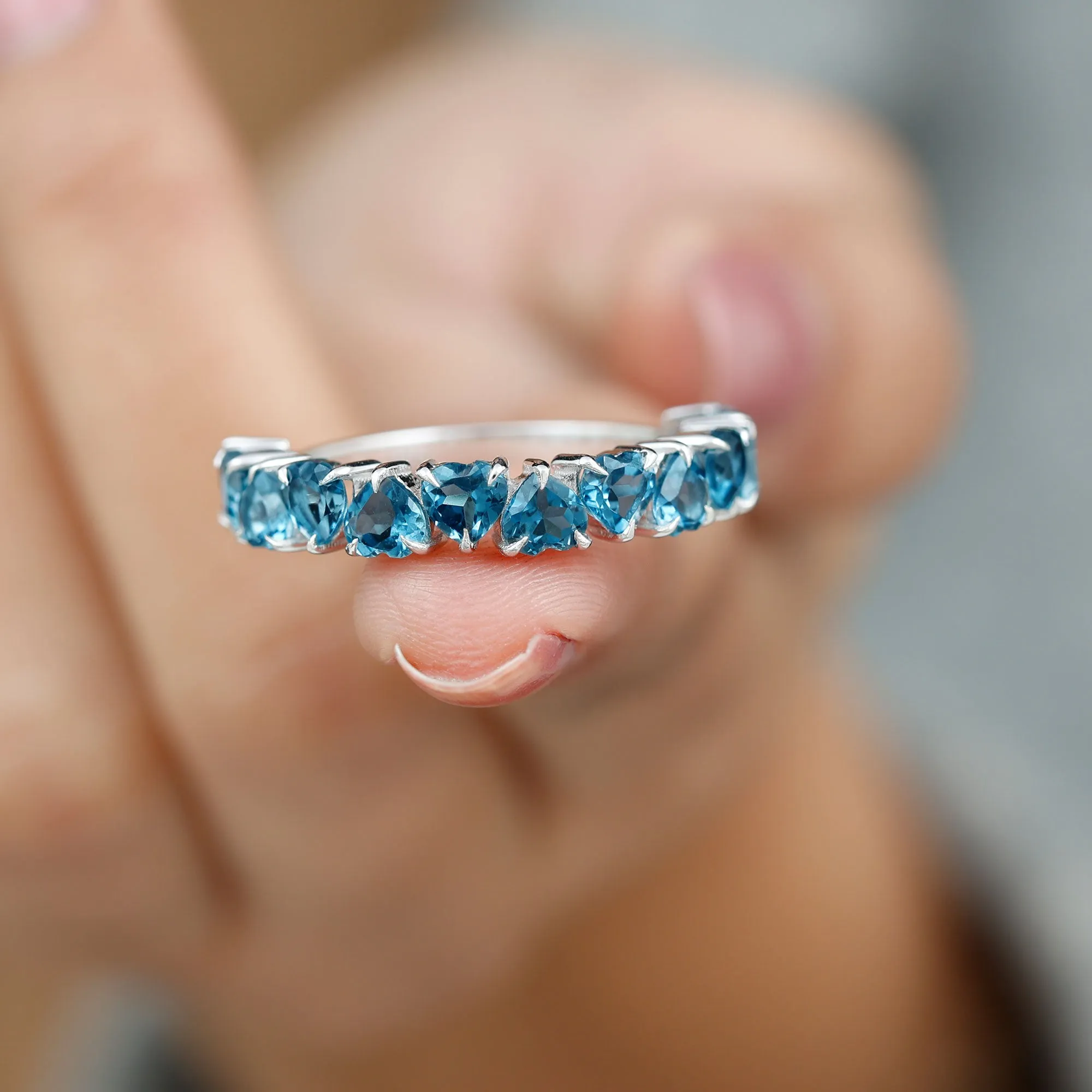 1.75 CT Heart Shape London Blue Topaz Half Eternity Band Ring in Prong Setting for Women