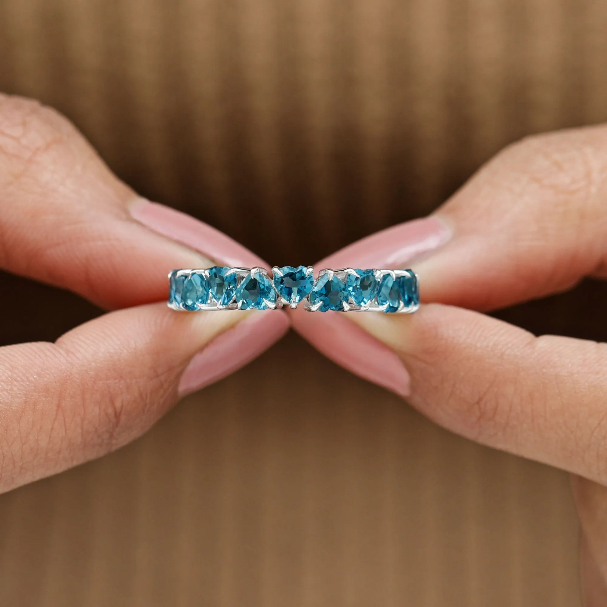 1.75 CT Heart Shape London Blue Topaz Half Eternity Band Ring in Prong Setting for Women