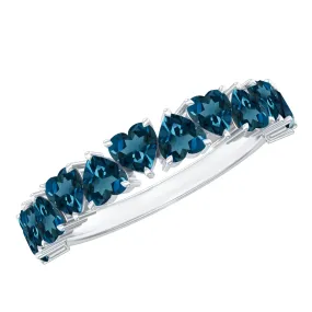 1.75 CT Heart Shape London Blue Topaz Half Eternity Band Ring in Prong Setting for Women