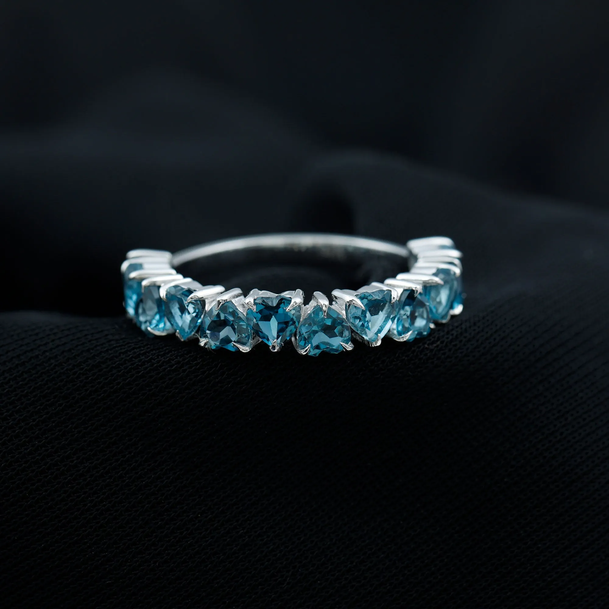 1.75 CT Heart Shape London Blue Topaz Half Eternity Band Ring in Prong Setting for Women