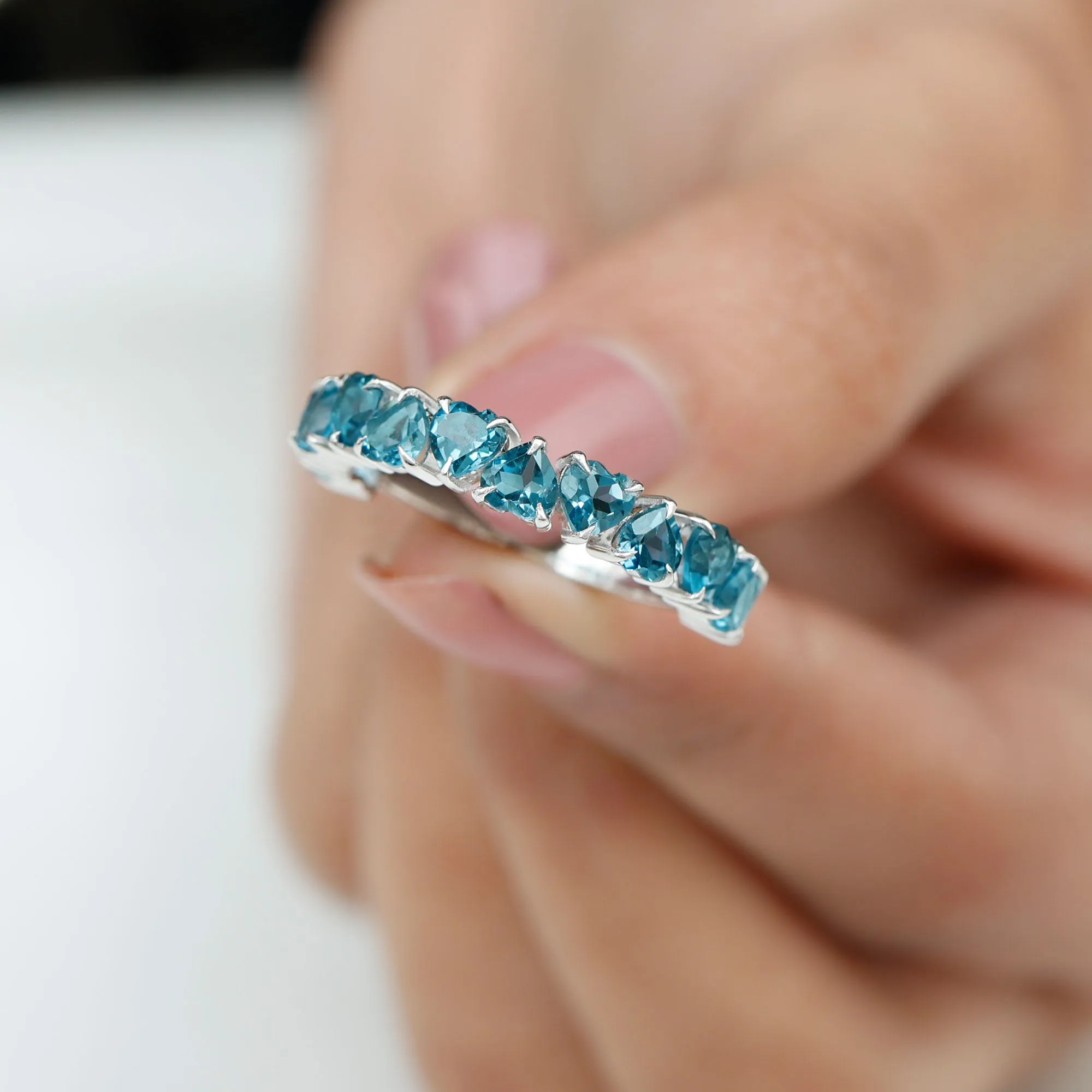 1.75 CT Heart Shape London Blue Topaz Half Eternity Band Ring in Prong Setting for Women