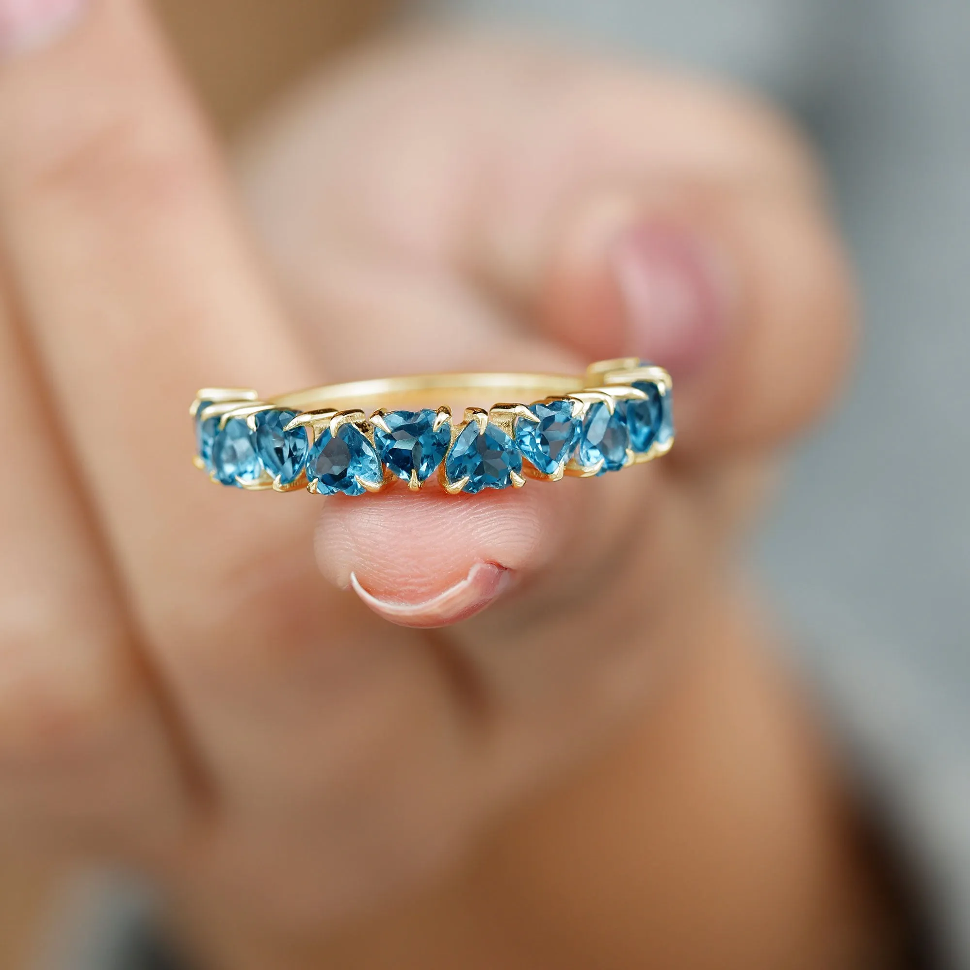 1.75 CT Heart Shape London Blue Topaz Half Eternity Band Ring in Prong Setting for Women