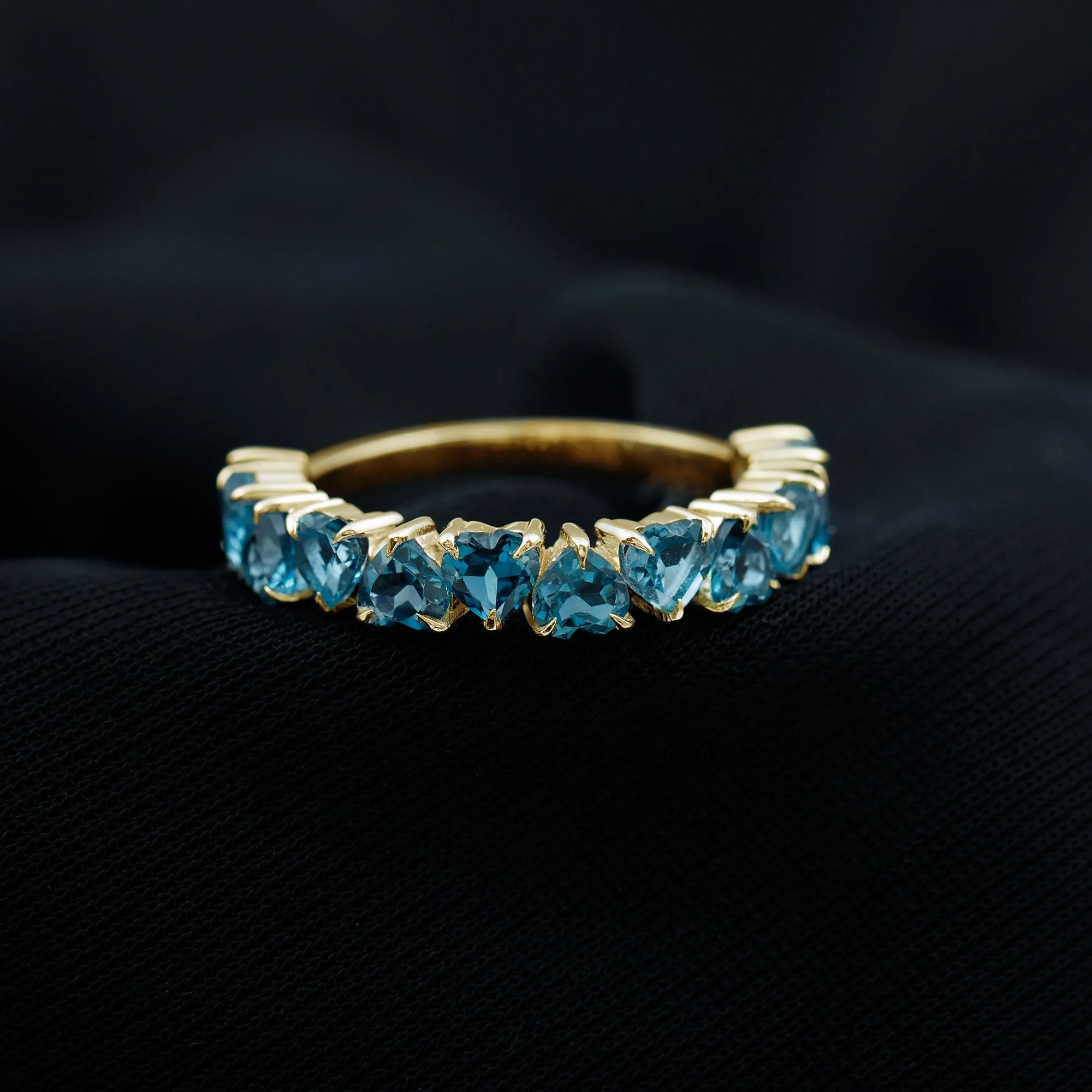 1.75 CT Heart Shape London Blue Topaz Half Eternity Band Ring in Prong Setting for Women