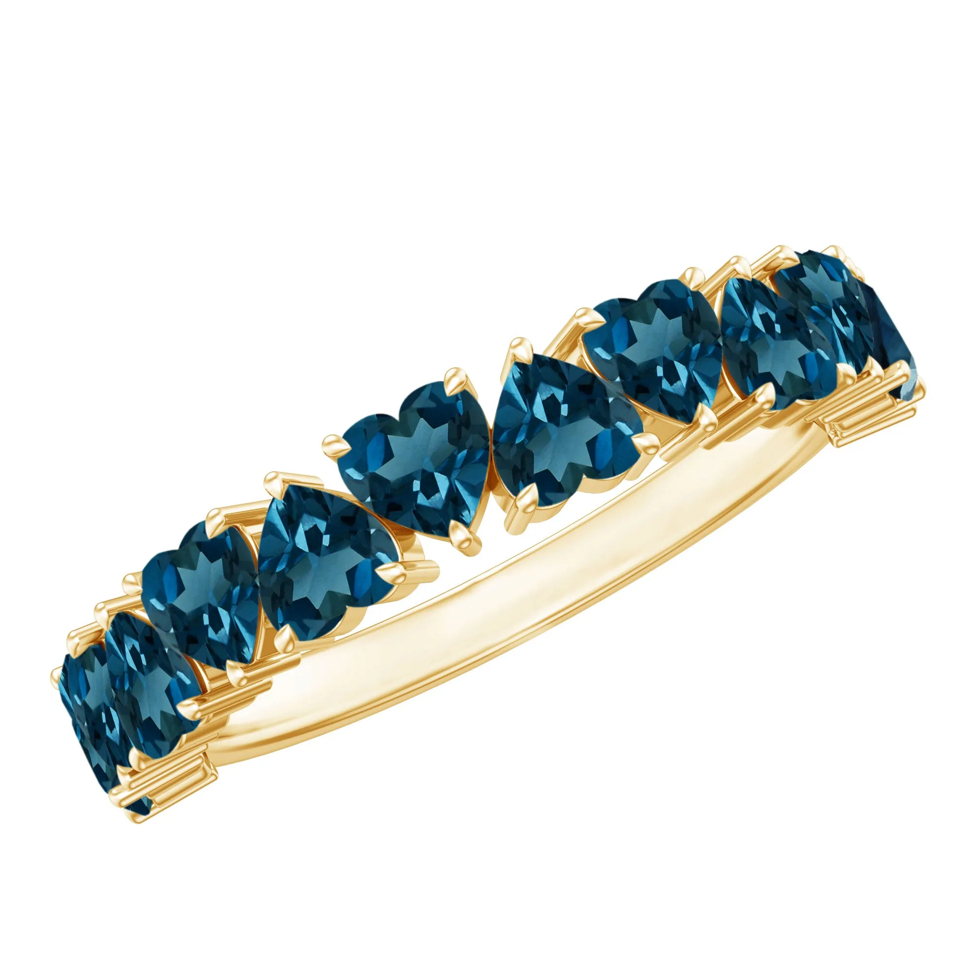 1.75 CT Heart Shape London Blue Topaz Half Eternity Band Ring in Prong Setting for Women