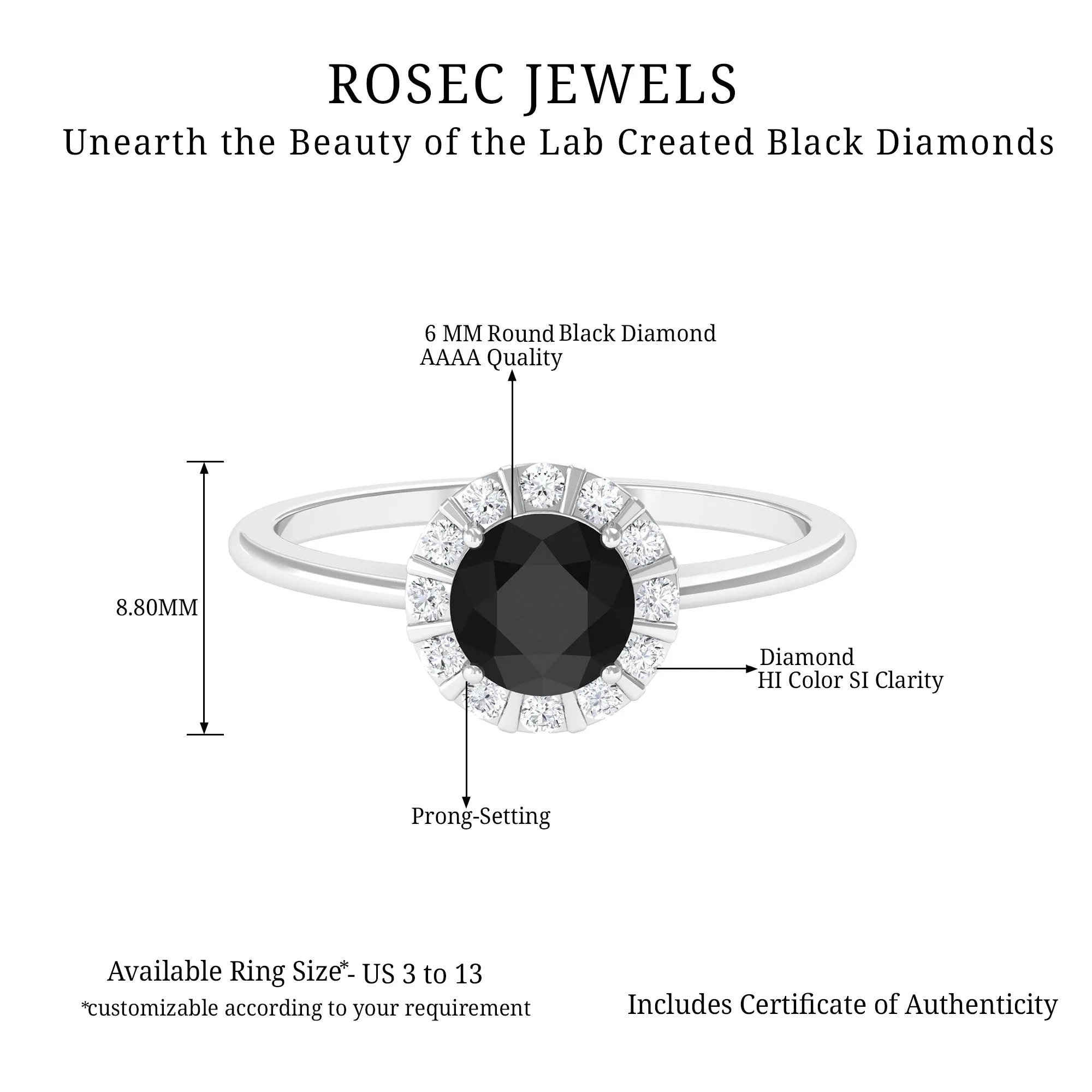 1.75 CT Lab Created Black Diamond Promise Ring with Diamond Halo