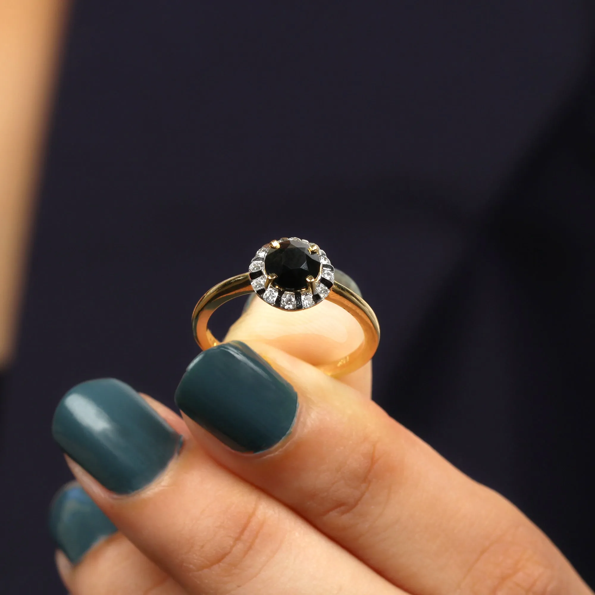 1.75 CT Lab Created Black Diamond Promise Ring with Diamond Halo