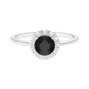 1.75 CT Lab Created Black Diamond Promise Ring with Diamond Halo