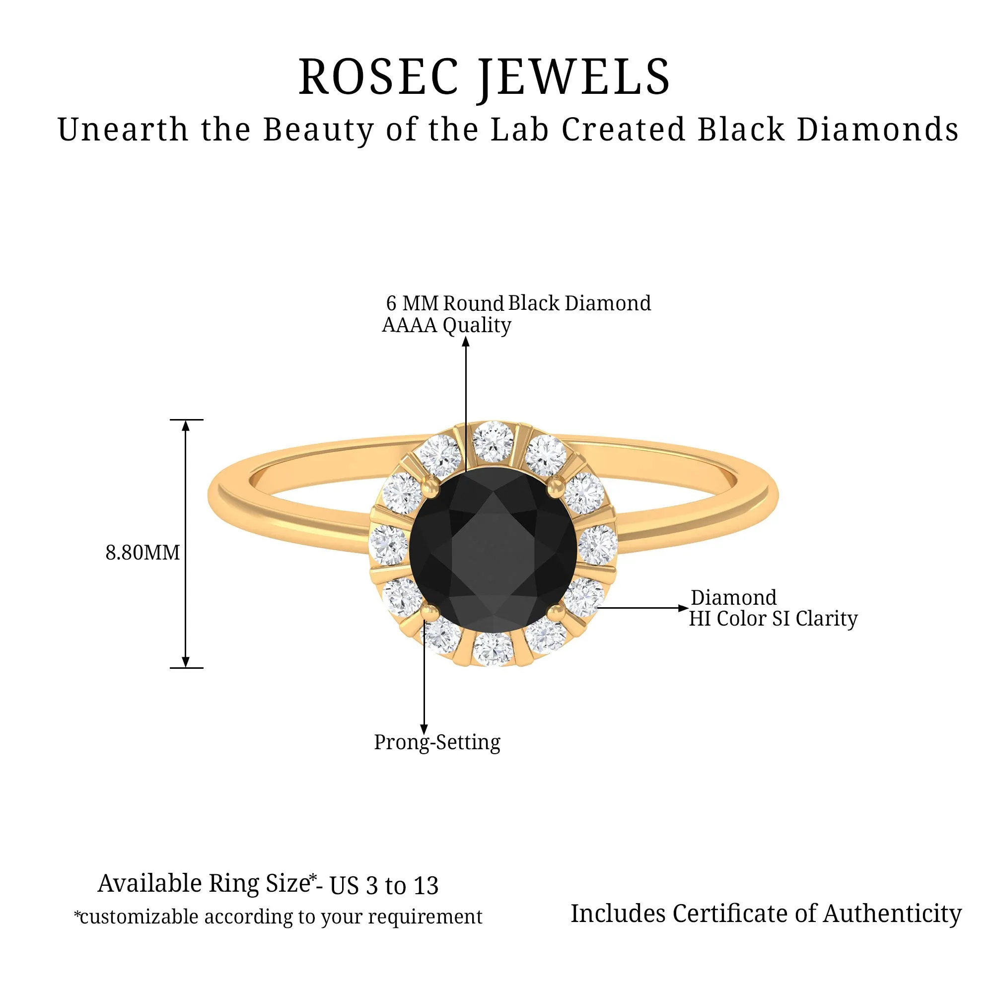 1.75 CT Lab Created Black Diamond Promise Ring with Diamond Halo