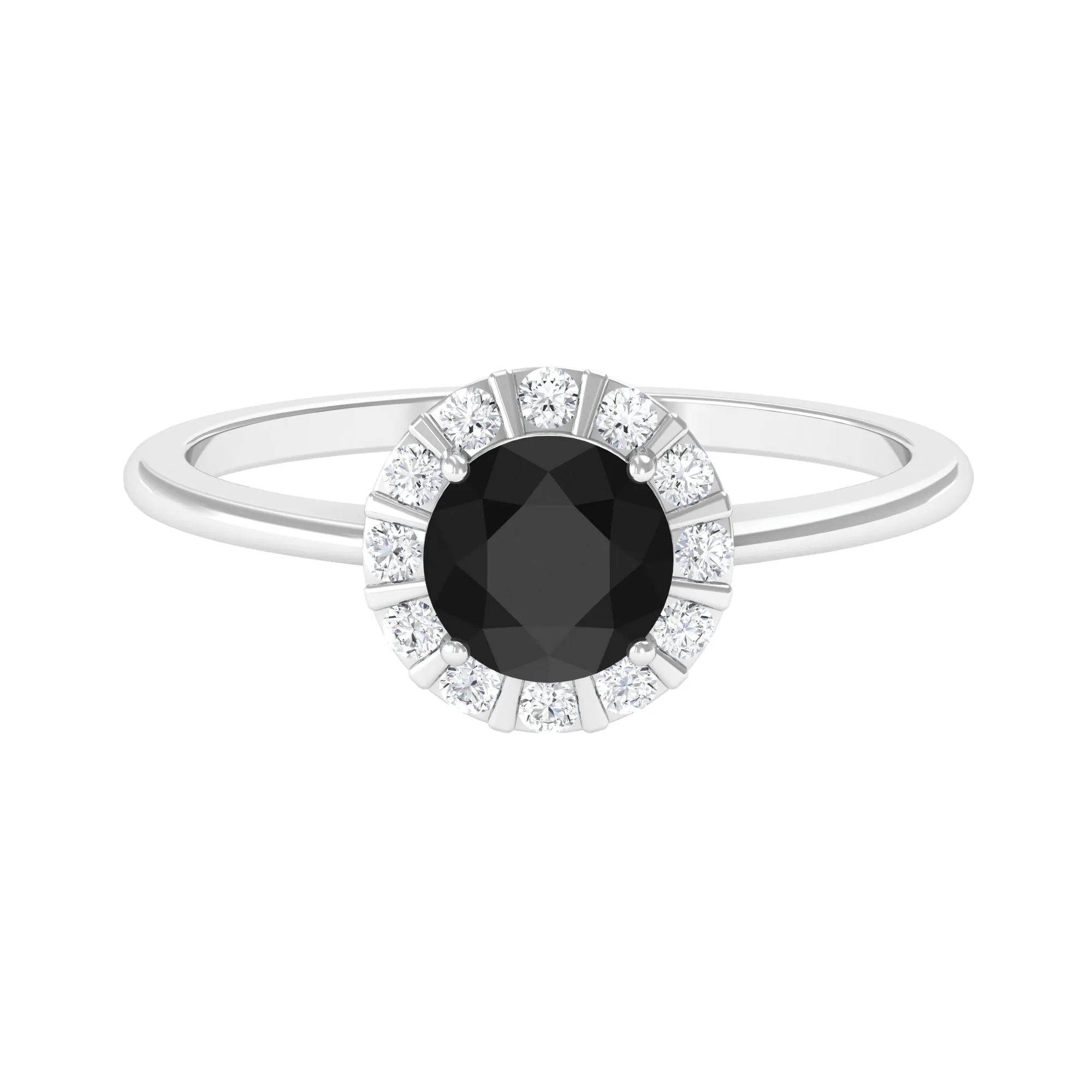 1.75 CT Lab Created Black Diamond Promise Ring with Diamond Halo