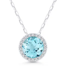 1.75ct Blue Topaz 16"Pendant Necklace in 14K White Gold
