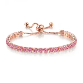18k Rose Gold 6 Cttw Created Pink Sapphire Round Adjustable Tennis Plated Bracelet