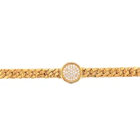 18K Yellow Gold Diamond Pave Circle   Curb Link Bracelet