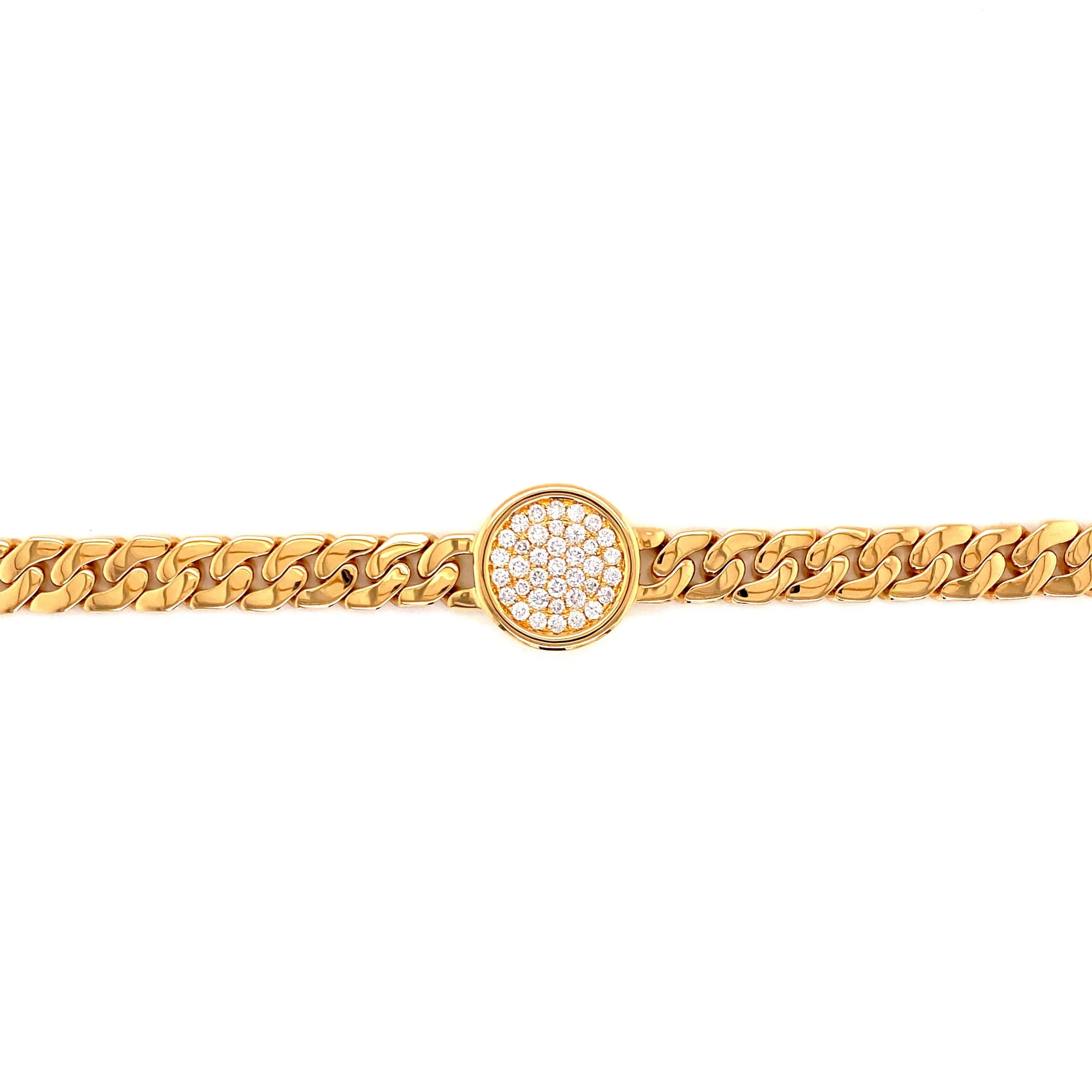 18K Yellow Gold Diamond Pave Circle   Curb Link Bracelet