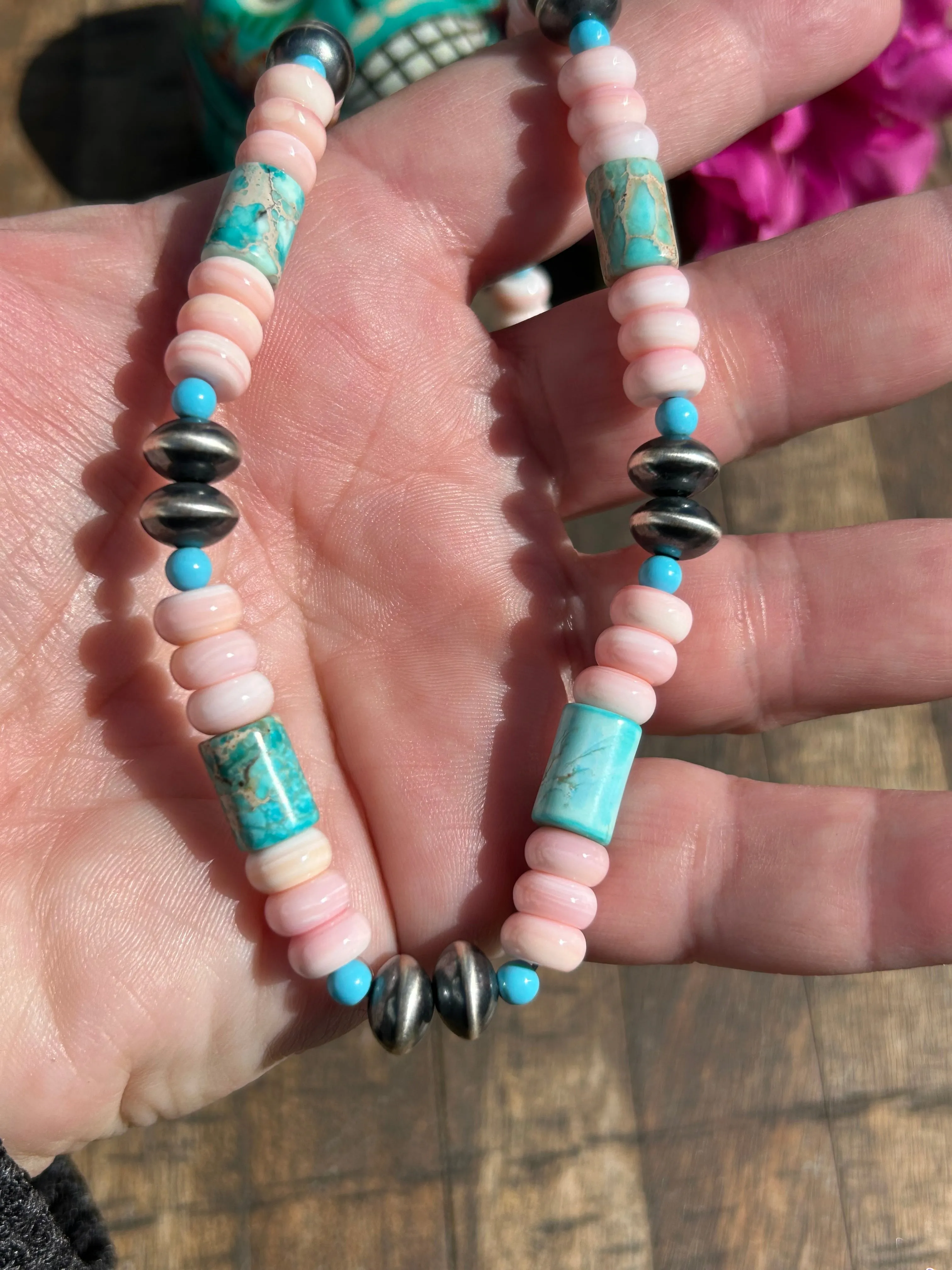 19" Kingman and "Cotton Candy" Necklace