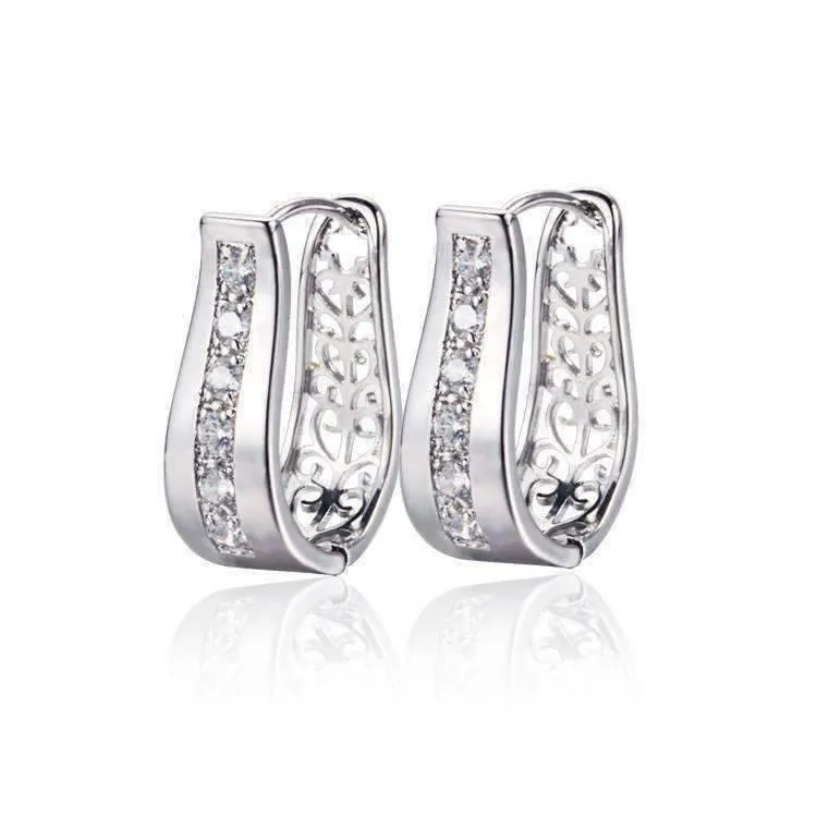 2 in 1 Platinum Plated with Crystal Diamonds Filigree Hoop Earrings For Woman