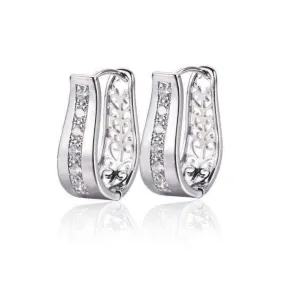 2 in 1 Platinum Plated with Crystal Diamonds Filigree Hoop Earrings For Woman