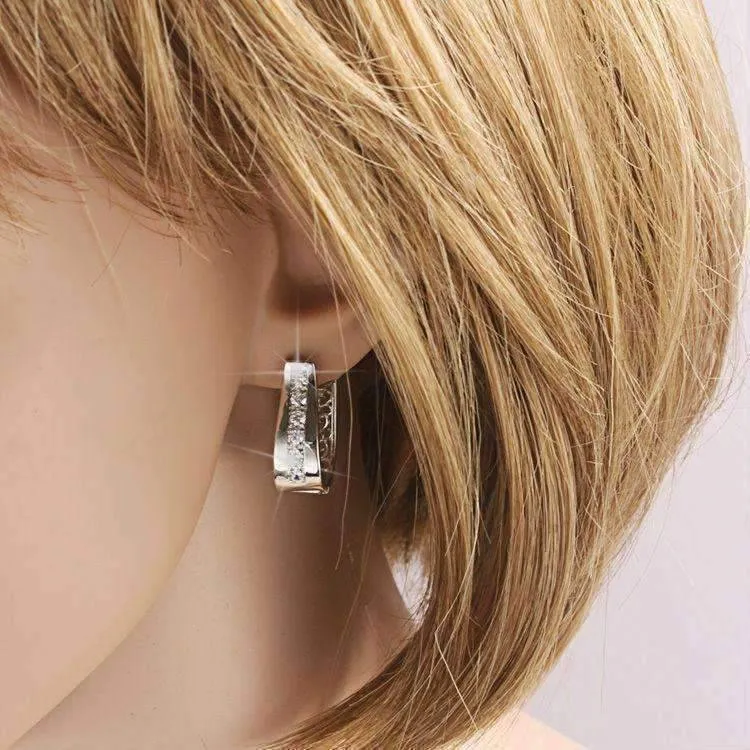 2 in 1 Platinum Plated with Crystal Diamonds Filigree Hoop Earrings For Woman