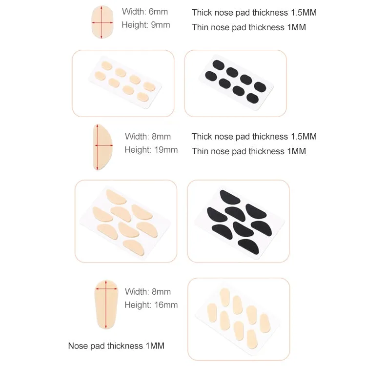 20 PCS Glasses Nose Strip Soft EVA Sponge Nose Mat Comfortable No Pressure Mark Does Not Remove Makeup Anti-Height Eye Frame Nose(D-type Skin Color 1.5mm)