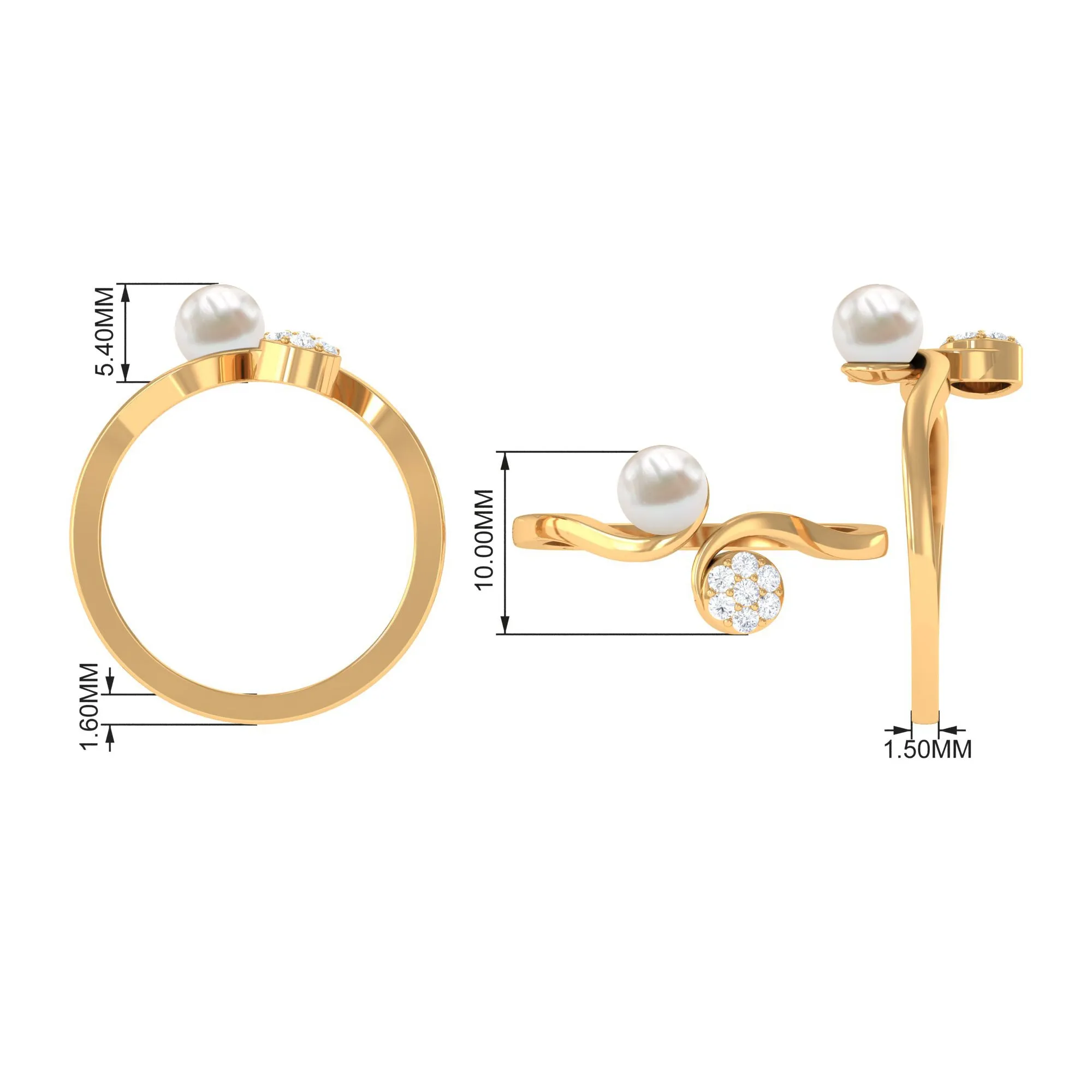 2.25 CT Freshwater Pearl Minimal Wrap Ring with Diamond