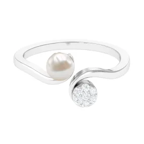 2.25 CT Freshwater Pearl Minimal Wrap Ring with Diamond