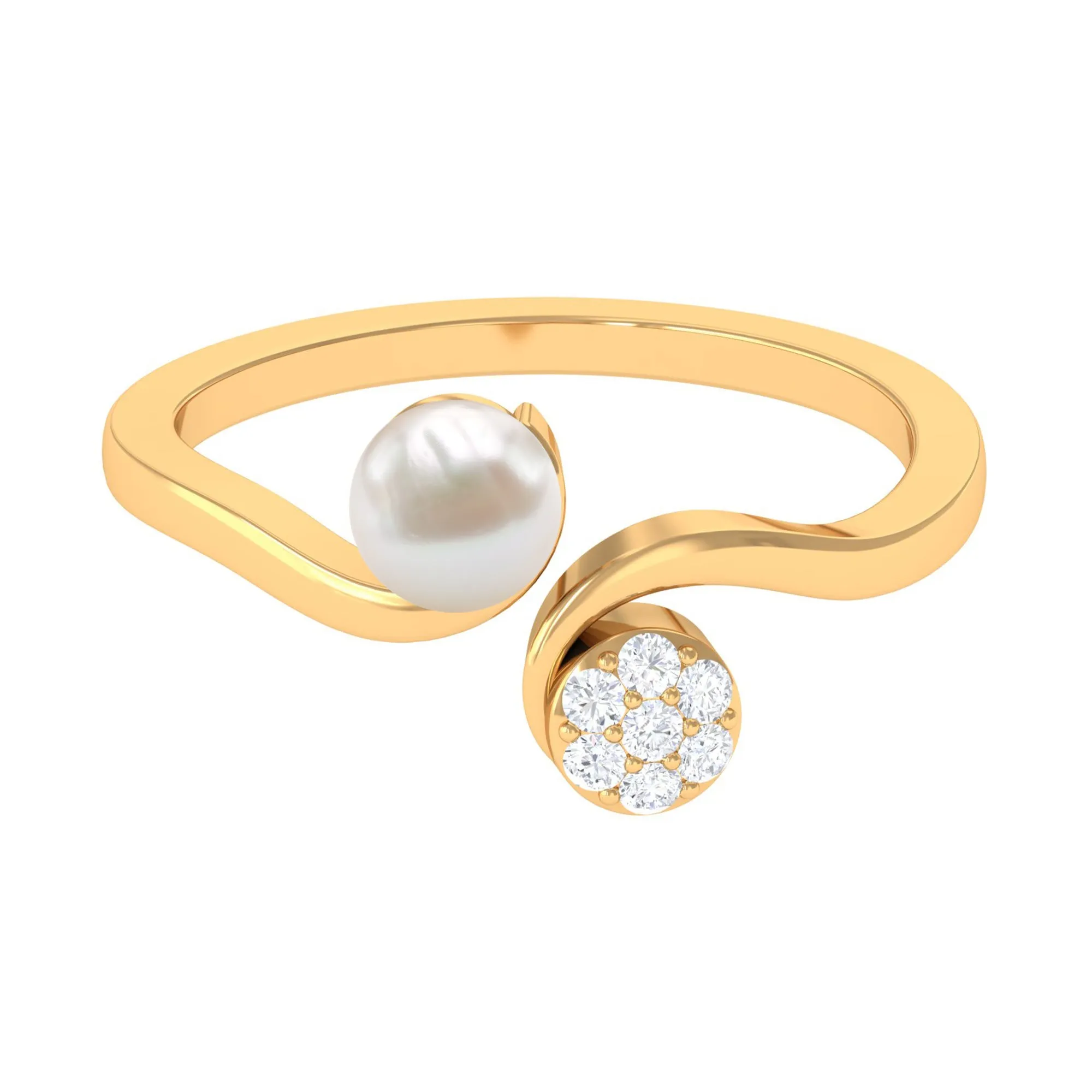 2.25 CT Freshwater Pearl Minimal Wrap Ring with Diamond