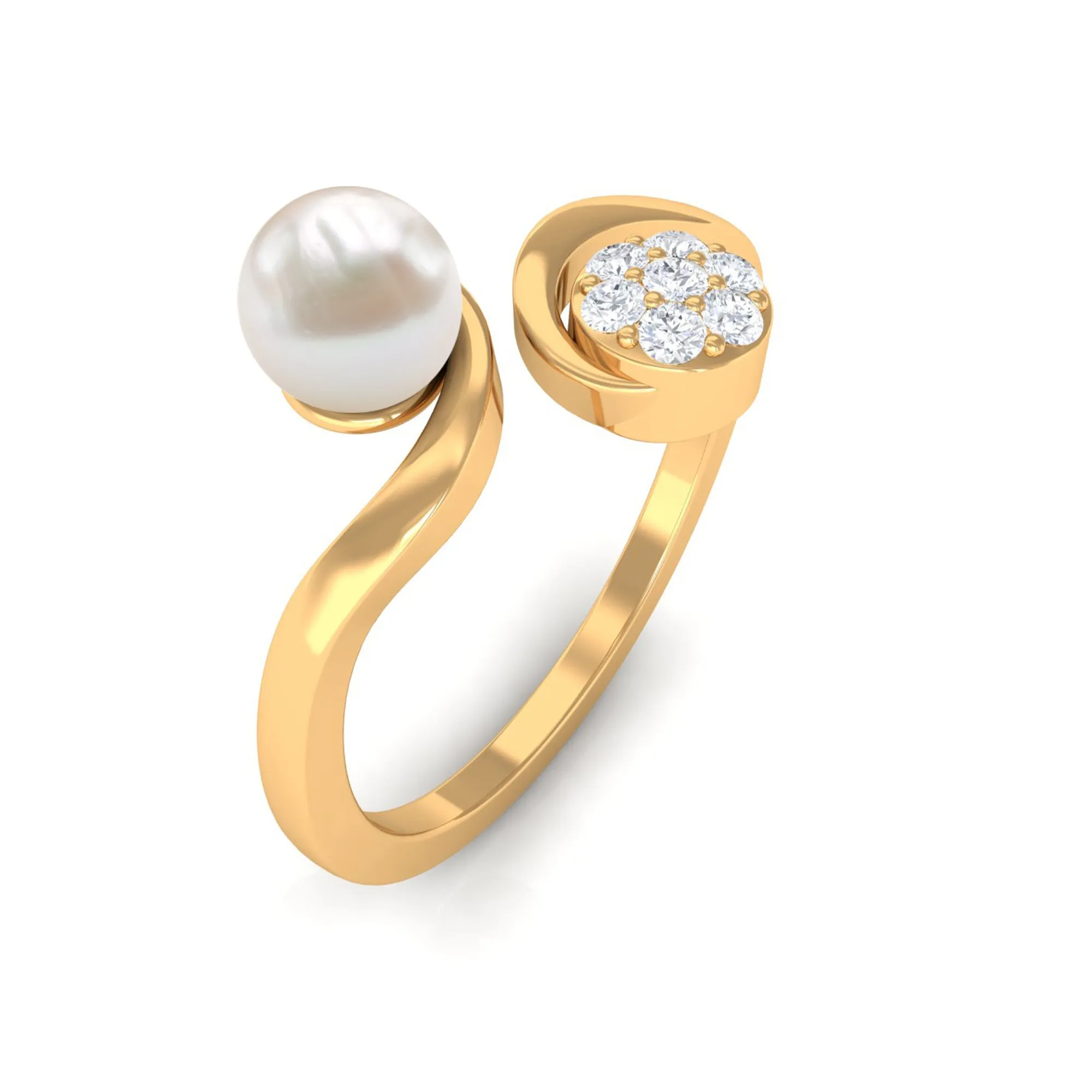 2.25 CT Freshwater Pearl Minimal Wrap Ring with Diamond