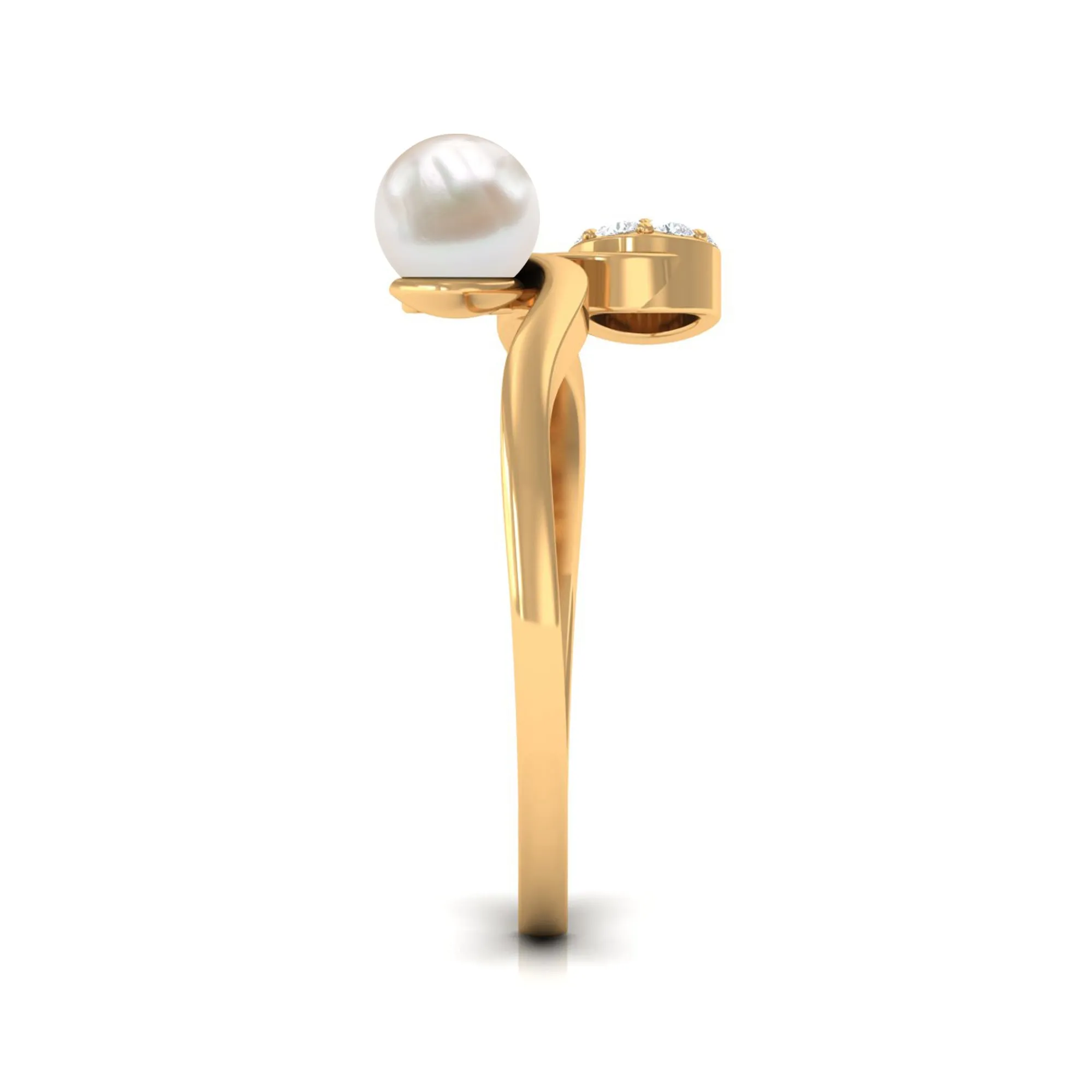 2.25 CT Freshwater Pearl Minimal Wrap Ring with Diamond