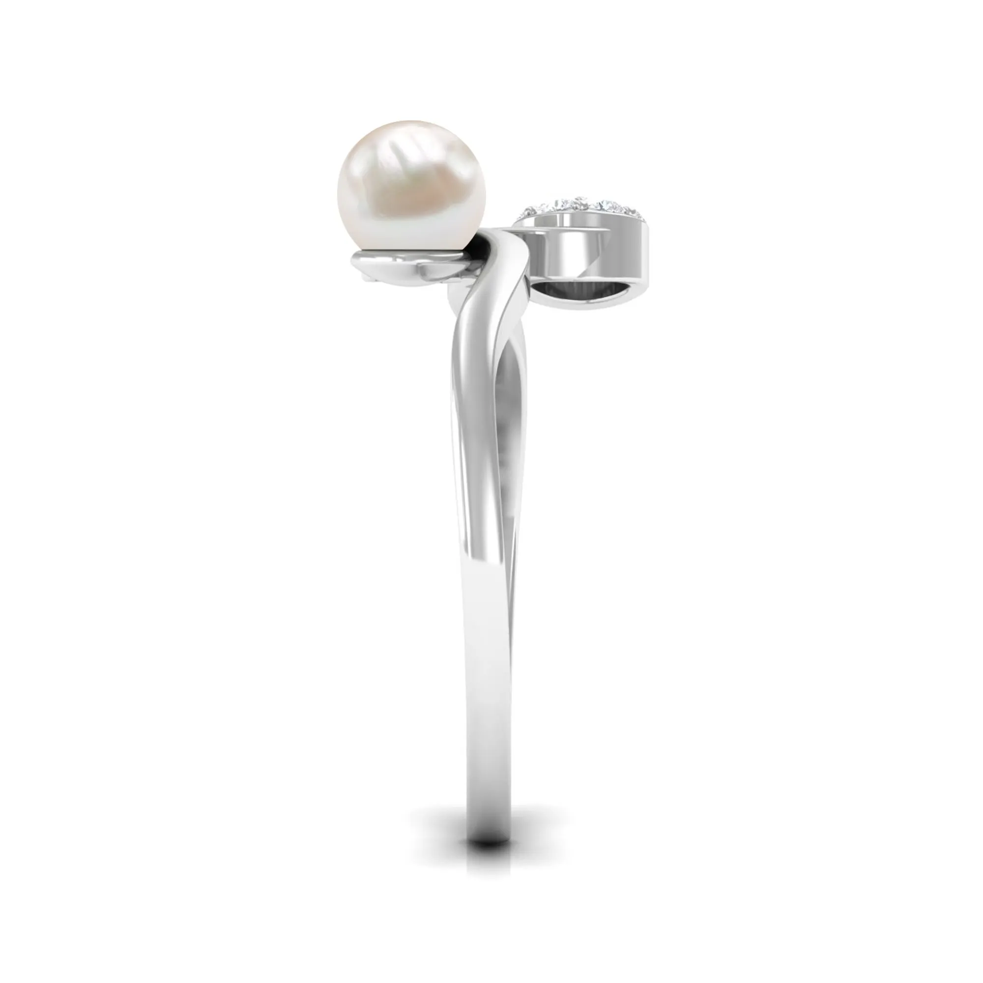 2.25 CT Freshwater Pearl Minimal Wrap Ring with Diamond