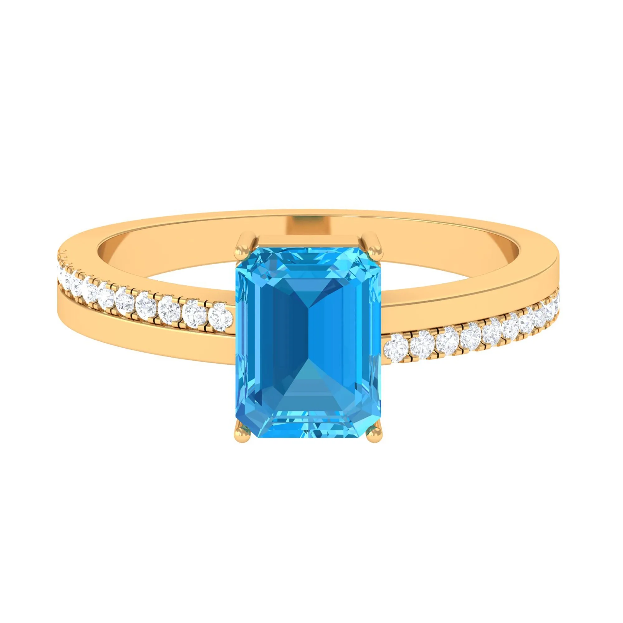 2.25 CT Two Tone Swiss Blue Topaz Solitaire with Diamond Side Stone Ring