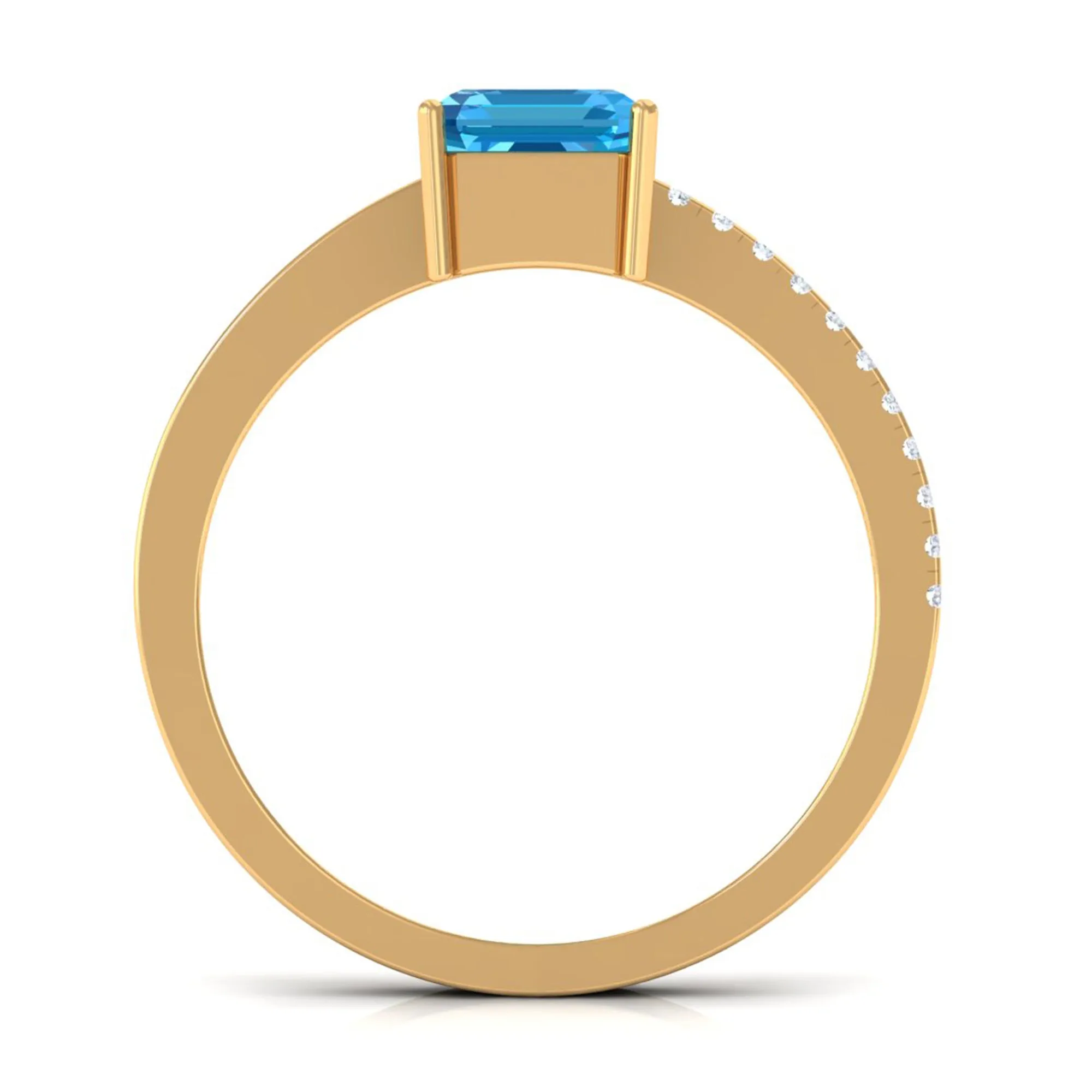2.25 CT Two Tone Swiss Blue Topaz Solitaire with Diamond Side Stone Ring