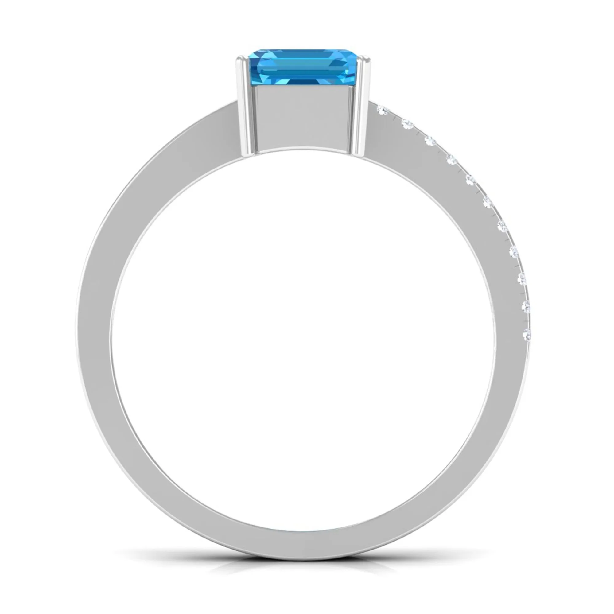 2.25 CT Two Tone Swiss Blue Topaz Solitaire with Diamond Side Stone Ring