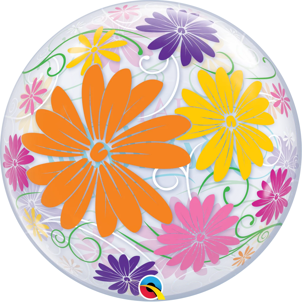 22" Happy Birthday Flowers Bubble Balloon