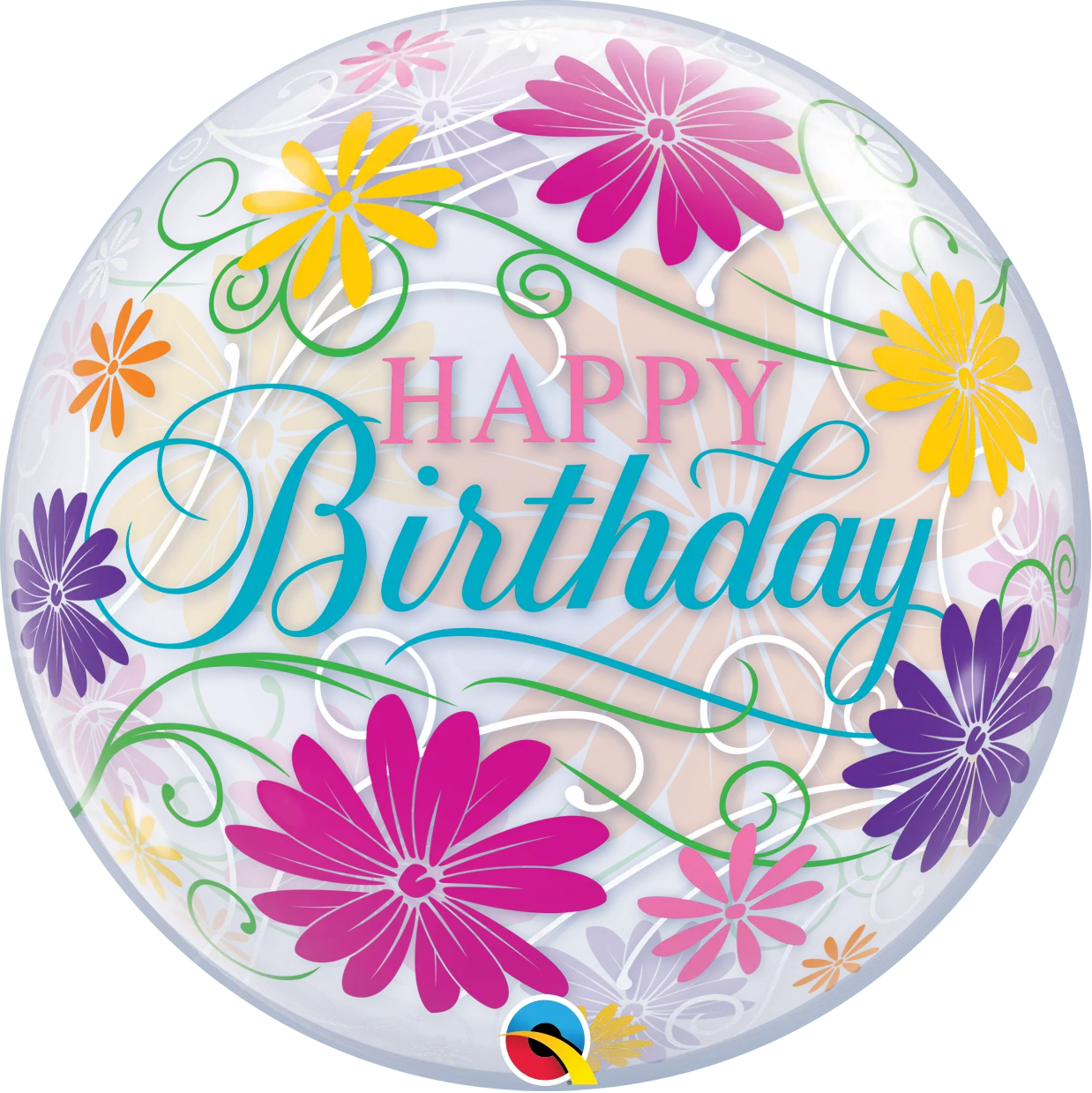 22" Happy Birthday Flowers Bubble Balloon