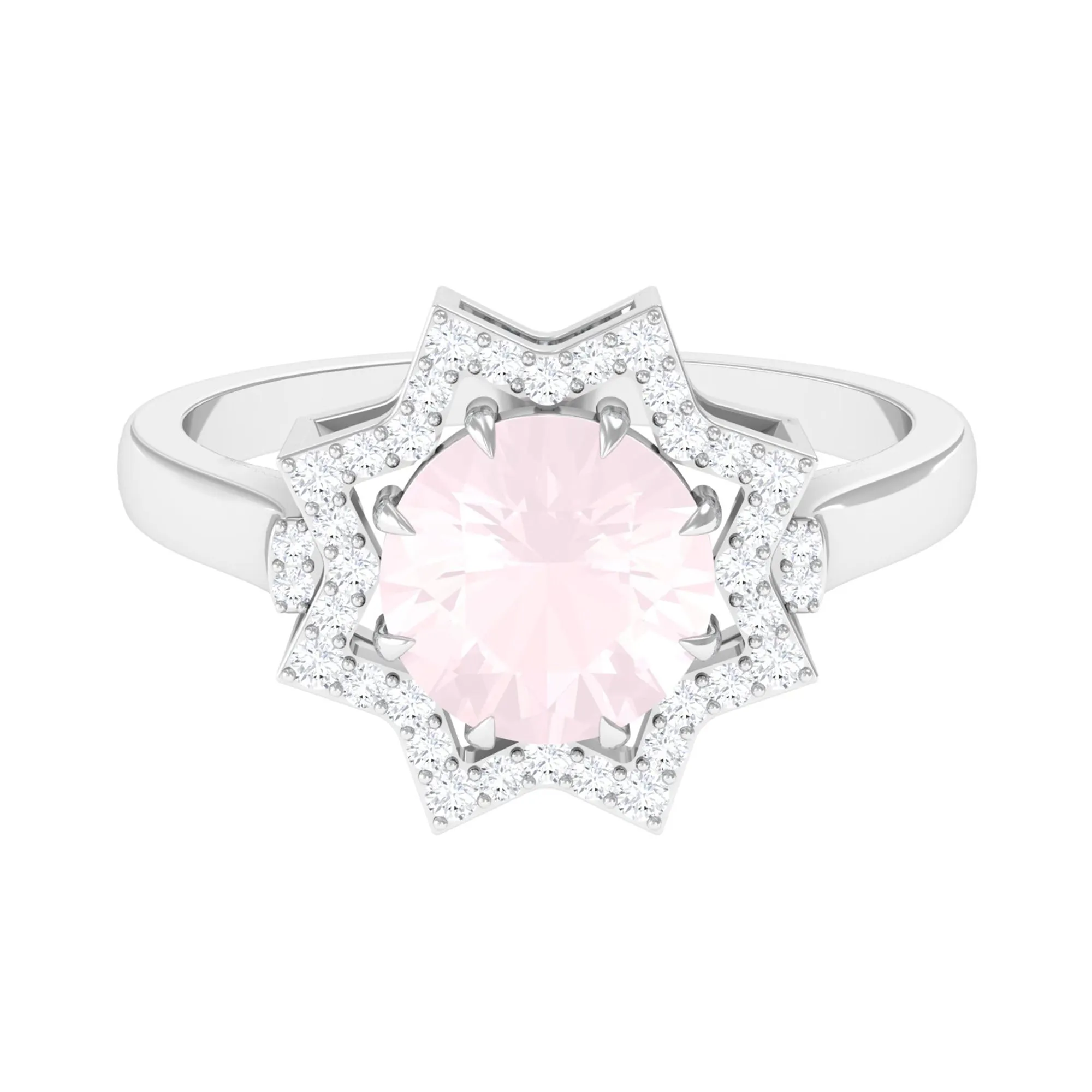2.5 CT Rose Quartz Star Shape Engagement Ring with Diamond
