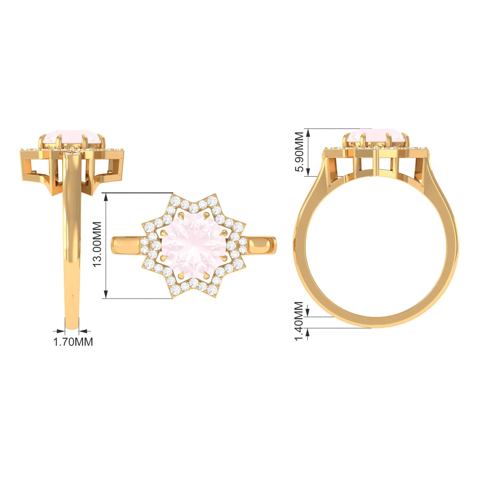 2.5 CT Rose Quartz Star Shape Engagement Ring with Diamond
