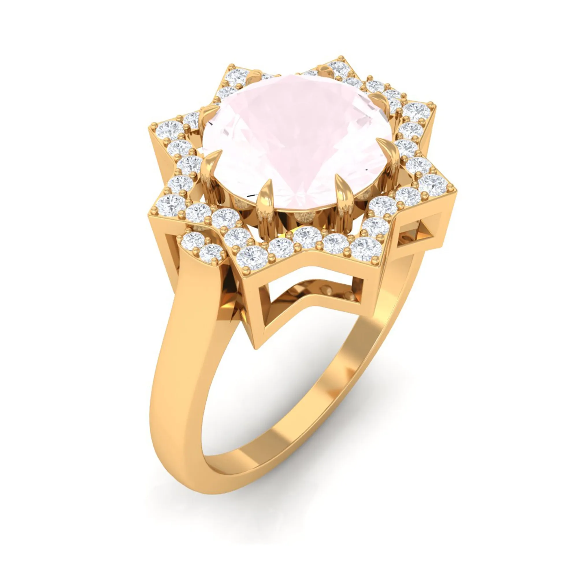 2.5 CT Rose Quartz Star Shape Engagement Ring with Diamond