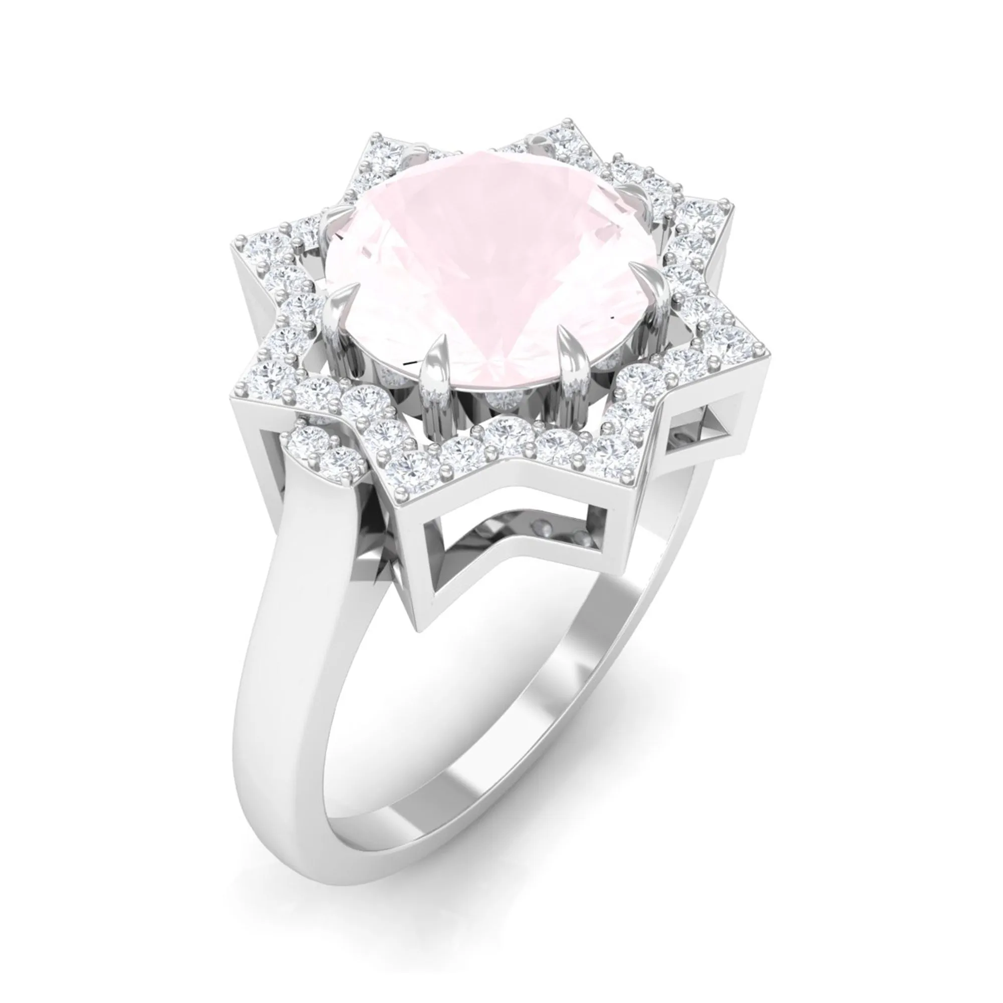 2.5 CT Rose Quartz Star Shape Engagement Ring with Diamond