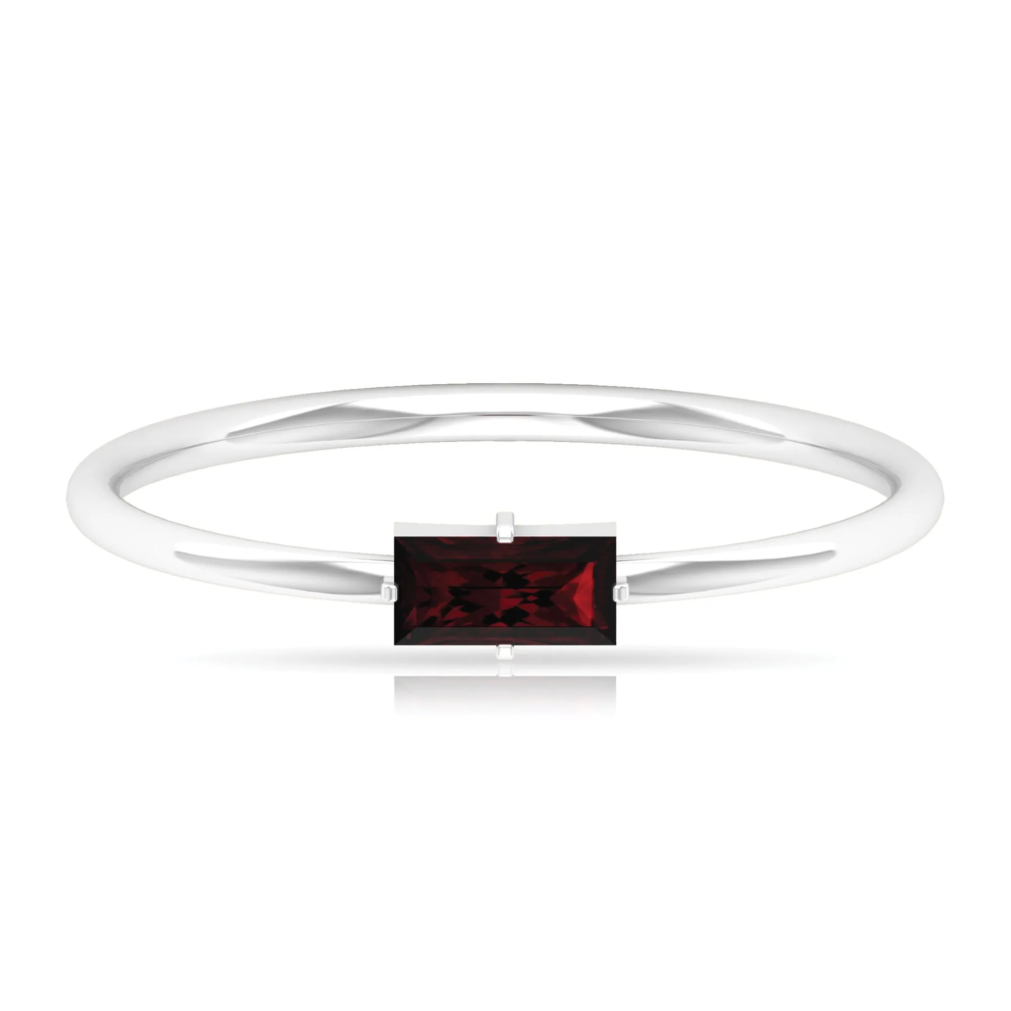 2.5X5 MM Baguette Cut Garnet Solitaire Ring in 4 Prong Diagonal Setting