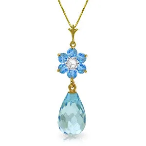 2.78 Carat 14K Solid Yellow Gold Never Content Blue Topaz Diamond Necklace
