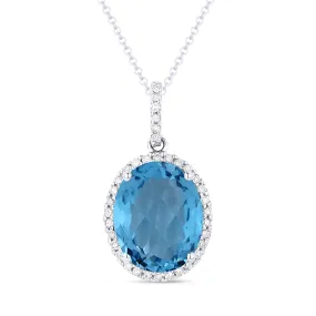 3.06ct Swiss Blue Topaz 16"Pendant Necklace in 14K White Gold