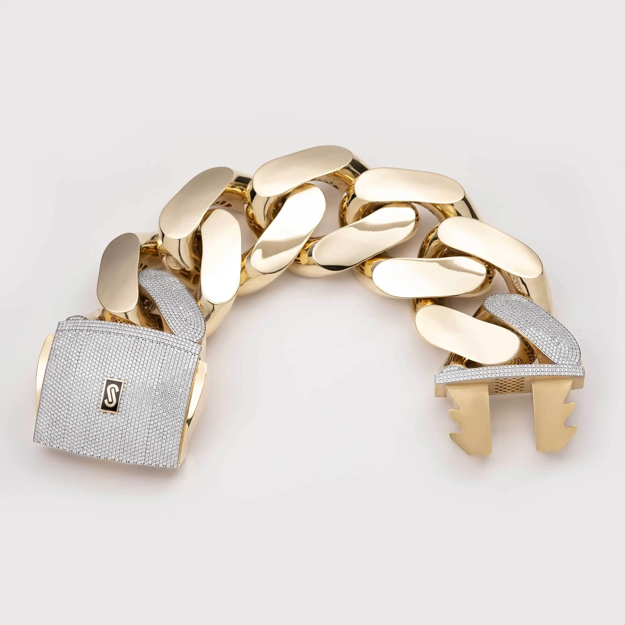 50mm Monaco Cuban Link Bracelet 10K Yellow Gold