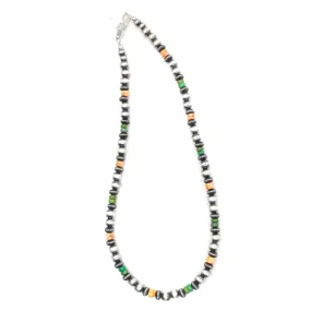 6mm Navajo Pearls - Orange Spiny Oyster/Green Turquoise