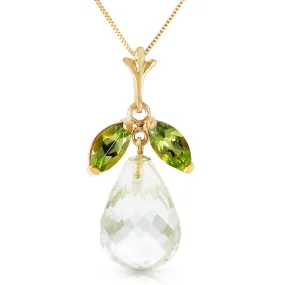 7.2 Carat 14K Solid Yellow Gold Necklace Natural Peridot White Topaz