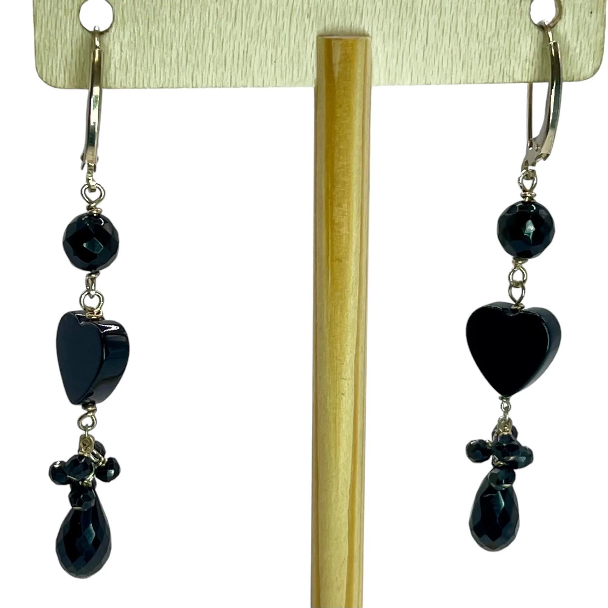 925 Sterling Silver Beaded Dangle Drop Lever back Earrings Heart Black Statement